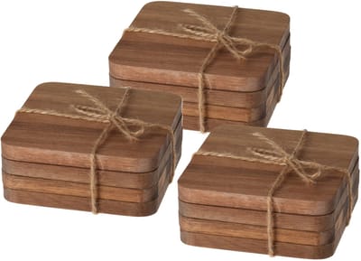Excellent Houseware Vierkante acacia houten glazen onderzetters - 12x stuks - 10x10 cm - Luxe uitstraling
