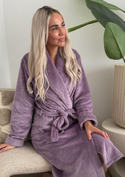 Badjas dames LingaDore - zacht fleece - paarse badjas dames - maat L/XL