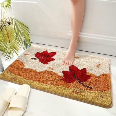 Herfst antislip badmat, absorberende badmat, zacht microvezelmateriaal, esdoornbladpatroon, machinewasbaar, 40 x 60 cm