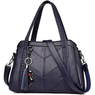 Mode Schoudertas voor Dames Messenger Bag Dames Retro PU Leer Handtas Portemonnee met Kwastjes blauw