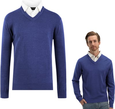 Milanoro - Herenpullover met overhemdkraag - Koningsblauw - L