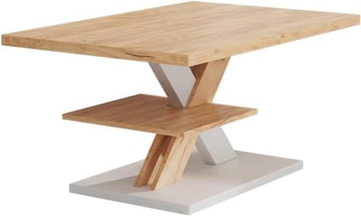 Salontafel Plank - Bijzettafel Opbergruimte - Woonkamer Inrichten - Moderne Uitstraling - 90 x 60 x 45 cm - Eiken Wit