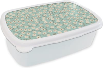 Broodtrommel Wit - Lunchbox - Brooddoos - Patroon - Madeliefjes - Nordic - 18x12x6 cm - Volwassenen