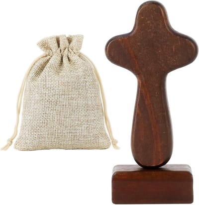 Houten Kruis met Stand voor Tafel, Ideaal als Geschenk voor Doop, Communie en Bevestiging, 10.5 x 6 x 1.5 cm, Perfecte Decoratie voor Thuis