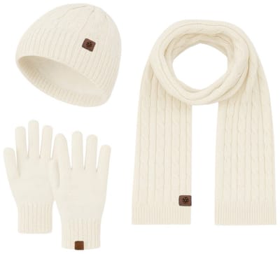 Ultiluxe® Winterset voor heren en dames - Muts, sjaal en handschoenen - Wit/creme - Voor volwassenen - Warm gevoerde beanie - Lange sjaal - Unisex - Winteraccessoire setje - Tegen kou en wind - Voor mannen en vrouwen