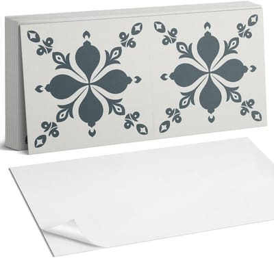 Coloray Plaktegels - Sierpatroon met bladeren Zelfklevende Wandtegels - 40 cm x 20 cm - Grijs Plaktegels - 10 stuks - Rechthoek PVC Tegels - Plaktegels Badkamer - Vloertegels Zelfklevend - Vinyl Tegels Zelfklevend - Portugese Tegels