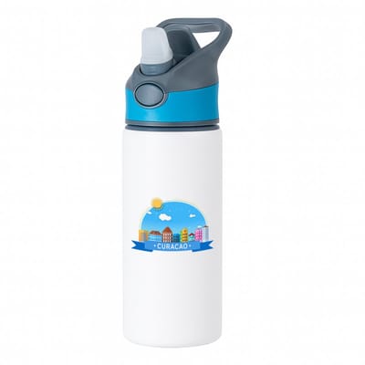 Hacebo® - Curacao waterfles met rietje blauw - Wereld - Vakantieliefhebber - Antillen - handelskade - water fles - 650ML