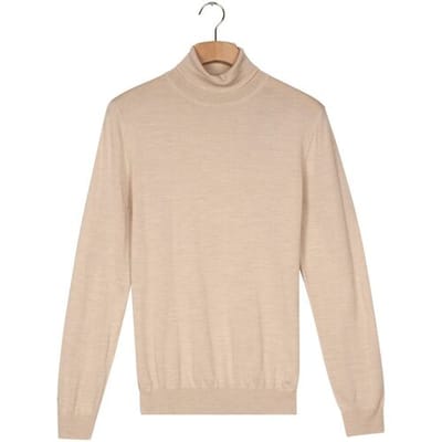 Thomas Maine Trui High Neck Single Knit Subtle Uni Color Melange Merino Wool Ecru / male