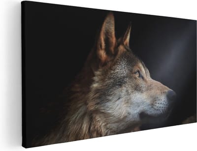 Artaza Canvas Schilderij Wolf - 40x20 cm - Klein - Wanddecoratie Dierenkop - Muurdecoratie Dieren - Schilderijen Op Canvas