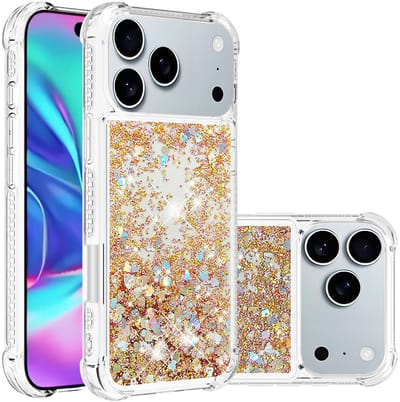 Coverup Hoesje - Geschikt voor iPhone 17 Pro Max Hoesje - Coverup Liquid Glitter Back Cover - Goud