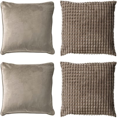 Dutch Decor - KUSSENSET - 4-delig - Texture Harmony - 45x45 cm - inclusief binnenkussens - taupe - Met Ritssluiting – Decoratie Kussens - Comfortabele kussentjes voor op de Bank