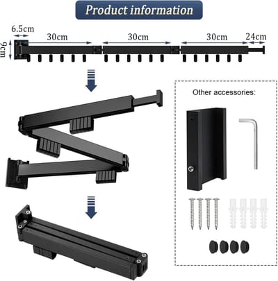 Famanu - Wandwasrek, 120 cm, uittrekbaar, 3 niveaus, 18 haken en handdoekhouder, inklapbaar wasrek voor balkon, bijkeuken, badkamer, slaapkamer