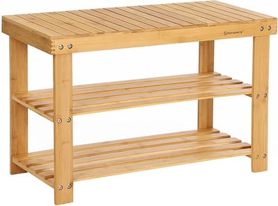 Nancy's Schoenenrek, schoenenkast met zitbank, bamboe schoenenbank met 3 planken
