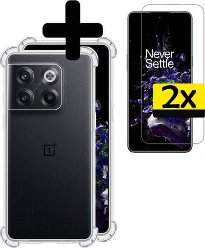 Hoesje - Met Screenprotector - 2 Stuks - Geschikt voor OnePlus 10T - Sterk & Shockproof - Siliconen Case - Back Cover - Telefoon Hoes - Shock Proof - Telefoonhoesjes - Transparant