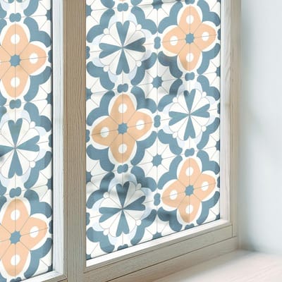 Coloray Privacy Folie Raam - Mozaïekbloemen Anti inkijk Folie - 50x100 cm - Blauw Privacy Folie Raam - Raamfolie Tegen inkijk Glas in Lood - Voor de badkamer, keuken en hal. - Raamfolie Zonwering