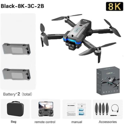 Nieuwe S8S Drone 8K Professionele 3-shot luchtcamera Omnidirectioneel Obstakel vermijden UVA Quad-rotor EIS Optische stroom WIFI Vliegtuigen Speelgoed 8K 2 battery zwart