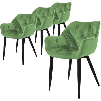 Eetkamerstoel set van 4 Grote ruitvormige quilting met rugleuning en armleuningen Sage Keukenstoel met microvezel fluwelen bekleding ML design