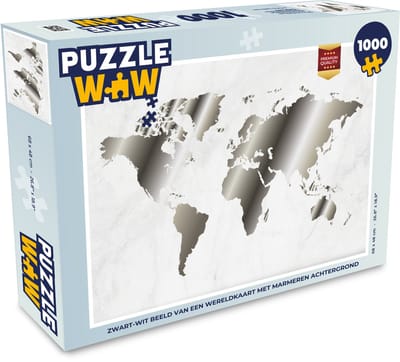 Puzzel Wereldkaart - Zwart Wit - Marmer print - Legpuzzel - Puzzel 1000 stukjes volwassenen