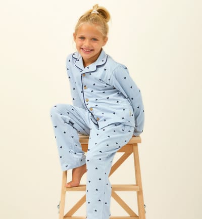 Little Label - klassieke meisjes pyjama lichtblauw hartjes 4Y/98-104 - Zachte BIO Katoen