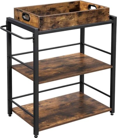 MIRA HOME - Industriële Serveerwagen - Bruin Keukenrek - Duurzaam en Functioneel - 65x40x86 cm