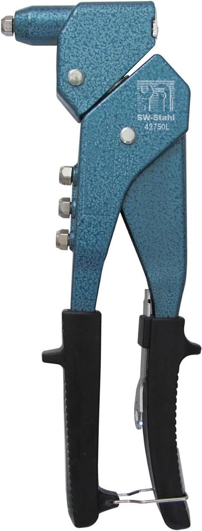 SW-Stahl 42750L blindklinknageltang met vier verwisselbare mondstukken I klinknageltang met draaibare kop I popnageltang 250 mm voor blindklinknagels I klinkgereedschap