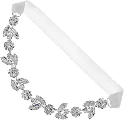 Bruids Jarretel - Kousenband Dijring - Bruiloft Accessoire - Strass Bloem Decoratie - 39 x 2 x 2 cm - Zilver