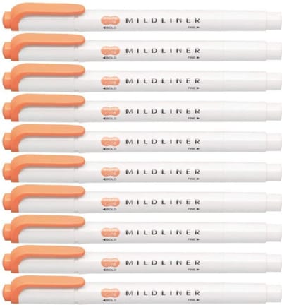 Zebra Mildliner Double-Sided Highlighter - Fine / Bold – Mild Apricot Set van 10 + een Luxe Zipperbag - WKT7-MAP