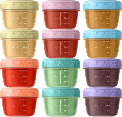 Vriesdozen met deksel, set van 12 stuks, 80 ml, BPA-vrij, luchtdicht en stapelbaar voor snacks, sauzen en specerijen