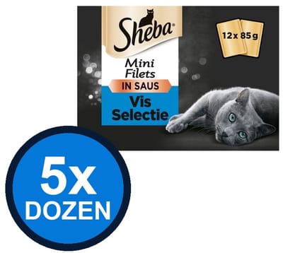5x Sheba - Mini Filets Pouch Saus Vis Sel Multipack (12x85g) - Kattenvoer Natvoer - 1.02 kg