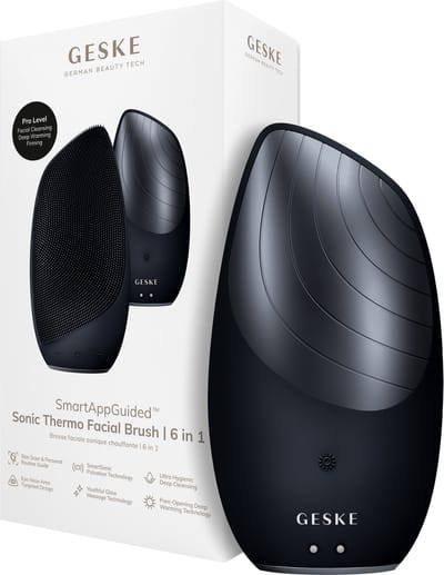 GESKE | SmartAppGuided™ Sonic Thermo Facial Brush | 6 in 1 | Huidreiniging | Reinigingsborstel met warmtefunctie | Gezichtsmassager | Elektrische gezichtsborstel | Apparaat voor gezichtsreiniging