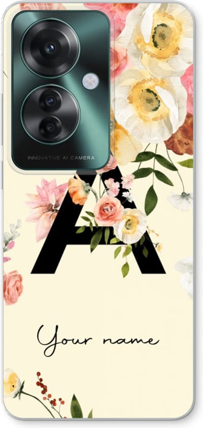 Gepersonaliseerd - Case Company® - Hoesje geschikt voor Oppo Reno 11 F hoesje - Flirty Flowers Monogram - Soft Cover Telefoonhoesje - Bescherming aan alle Kanten en Schermrand
