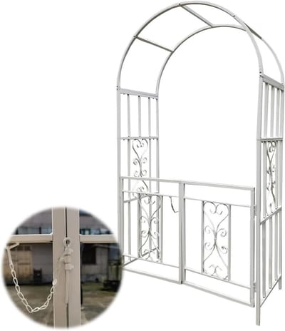 Tuinboog Met Poort - Decoratieve Bogen - Planten Steunen - Exclusief Bloemendecor - 210x114x52cm - Wit