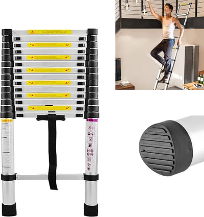 Froadp 4,4 m telescopische ladder aluminium multifunctionele ladder multifunctionele ladder antislip ladder stepladder klapladder ladder 150 kg draagvermogen 15 sporten zilver