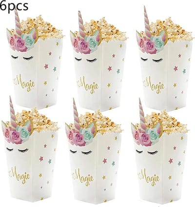 DW4Trading Popcorn Bakjes Magic Unicorn - Karton - 10x20cm - 6 Stuks