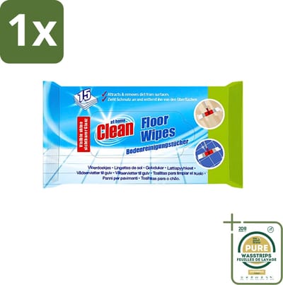 1 x At Home - Clean - Vloer Reinigingsdoekjes - Reinigt Effectief - 15 Doekjes- Vloer Reinigen - Reinigingsdoekjes Vloer - Vuil Verwijderen - Glans Vloer - Schoonmaken Vloer