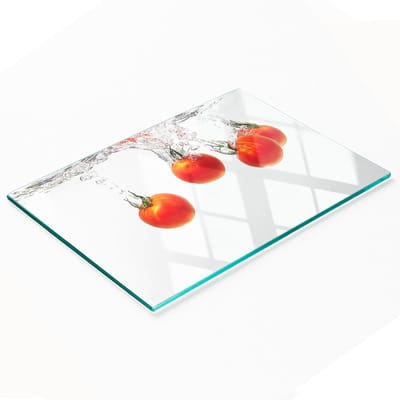 Stijlvol en duurzaam glazen bord met onderwaterprint van tomaten, 80x52 cm