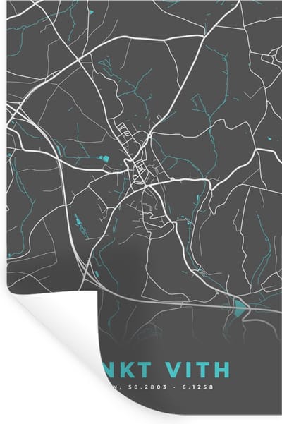 Muurstickers - Sticker Folie - Plattegrond – Sankt Vith – Blauw – Stadskaart - Kaart - België - 20x30 cm - Plakfolie - Muurstickers Kinderkamer - Zelfklevend Behang - Zelfklevend behangpapier - Stickerfolie