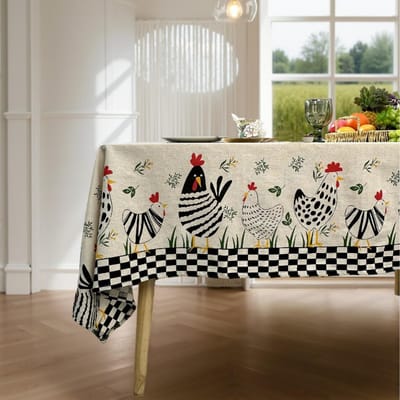 Amerikaans pastorale rechthoekige eettafel tafelkleed literaire salontafelmat vuilafstotend retro schattige kip hoge kwaliteit 100x140cm white