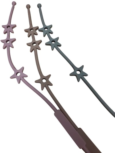 Verstelbare bandjes - Ketting - Koord - Silicone - rekbare veiligheidsriempjes voor speelgoed - Aan de kinderwagen - Kinderstoel - Autostoel - Anti weggooi - Bekercatcher - Baby - 50cm - Ster - Set van drie bandjes - Rose Beige en Groen