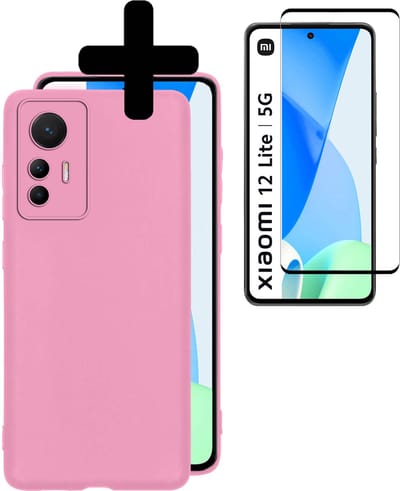 Hoesje - Met Screenprotector - Geschikt voor Xiaomi 12 Lite - Sterk & Shockproof - Back Cover - Siliconen Case - Telefoon Hoes - Telefoonhoesjes - Lichtroze