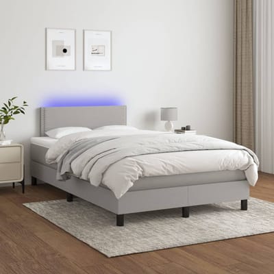 vidaXL - Boxspring - met - matras - en - LED - stof - lichtgrijs - 120x200 - cm