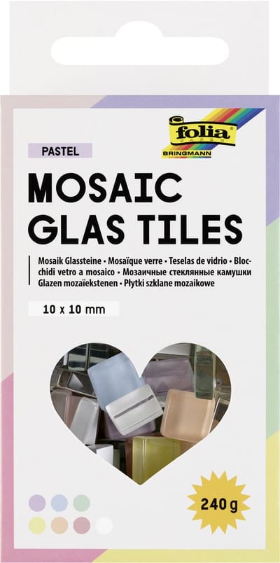 Mozaieksteentjes folia 10x10mm glas pastel assorti | 4 stuks