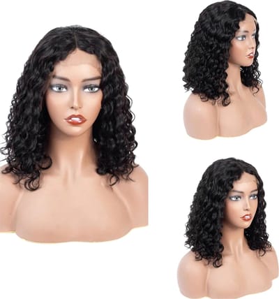 Braziliaanse remy pruik 16 inch  - donkerbruine diepe golf menselijke haren - 4x4 lace closure pruik 180% dichtheid.