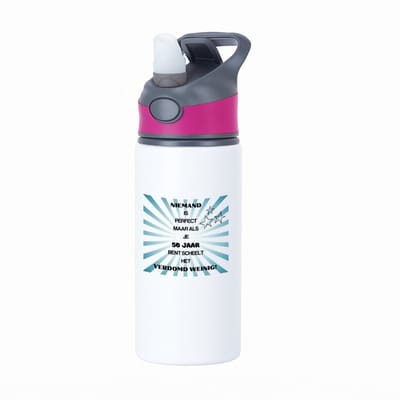 Hacebo® - 50 jaar Sarah en Abraham cadeau - waterfles met rietje roze - Hoera 50 jaar - met opdruk - hoera 50 jaar - Jubileum man en vrouw - Jarig - Grappige tekst - water fles - 650ML
