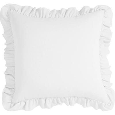 Set van 2 Kussenhoezen 100% Katoen Voorgewassen Decoratieve Kussenhoes met Ruches voor Bank Sofa Slaapkamer 18x18 Inch 45x45cm white