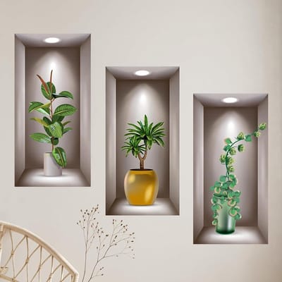 Realistische 3D Wandtattoo van een Groene Vaasje voor Slaapkamer en Woonkamer - Zelfklevende Muurstickers met Planten Effect voor Decoratie en Interieur