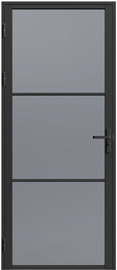 Vente-unique Omkeerbare deur in aluminium en gerookt glas - H204 x B73 cm - Zwart - MASERU
