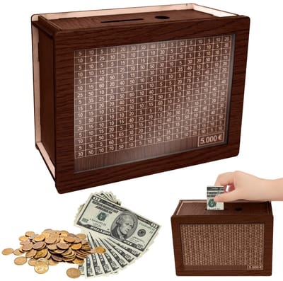 Dailygoods- Spaarpot Houten - Geldkluis - Spaarvarken - Duurzaam - Herbruikbaar - Met teller voor spaardoel