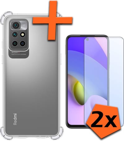 Hoes - Met Screenprotector - 2 Stuks - Geschikt voor Xiaomi Redmi 10 2022 - Sterk & Shockproof - Siliconen Case - Back Cover - Telefoon Hoes - Shock Proof - Transparant