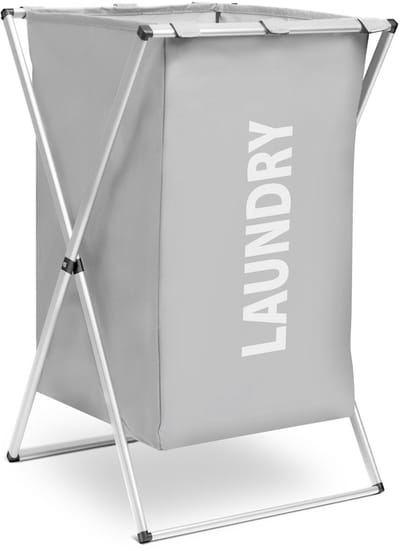 Wasmand 55L – Inklapbare Wasmand Stof met Metalen Frame en Handvat – Grijs – 57 cm [BW2034A]